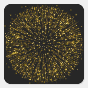Sticker Carré Parties scintillant d'or Starburst Sunburst Firewo