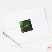 Sticker Carré Parties scintillant d'or vert chic Agate Monogramm (Enveloppe)