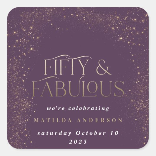 Sticker Carré Parties scintillant dorée violet 50 et fabuleuse f (Devant)