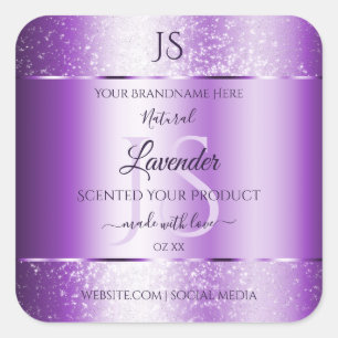 Sticker Carré Parties scintillant douce violet moderne Monogramm