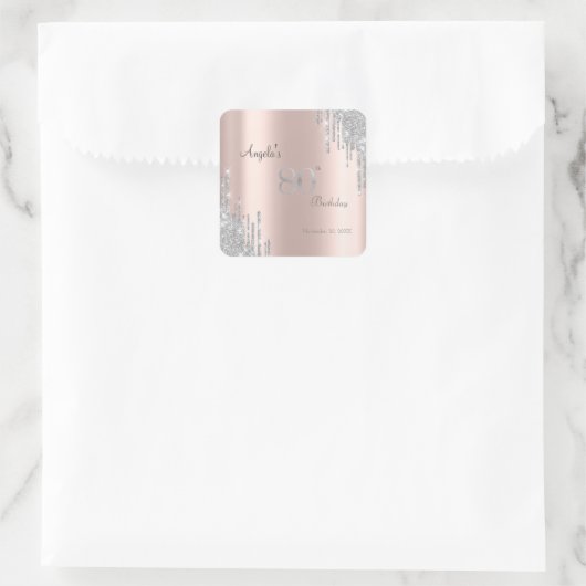 Sticker Carré Parties scintillant en argent Rose Gold 80e (Sac)