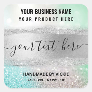 Sticker Carré Parties scintillant étincelante Silver Blue Mint É