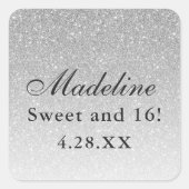 Sticker Carré Parties scintillant Glam argent personnalisé (Devant)