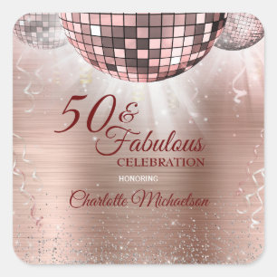Sticker Carré Parties scintillant Gold Rose tendance Glam 50 & F