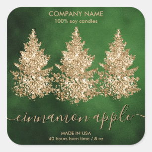 Sticker Carré Parties scintillant Green Christmas Tree Bougie Ét
