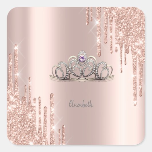 Sticker Carré Parties scintillant modernes Rose Gold Tiara (Devant)