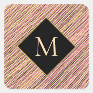 Sticker Carré Parties scintillant Monogram Gold Stripes Noir