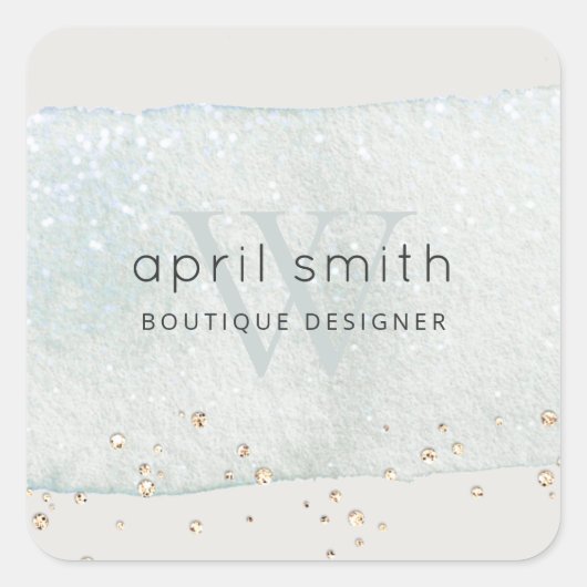 Sticker Carré Parties scintillant Monogramme Abstraite Aqua Blue (Devant)