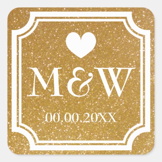 Sticker Carré Parties scintillant or monogramme mariage faveurs  (Devant)
