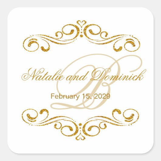 Sticker Carré Parties scintillant or tournois Mariage Monogram L (Devant)
