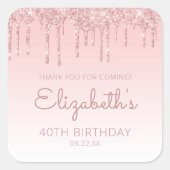 Sticker Carré Parties scintillant rose 40e anniversaire Merci de (Devant)