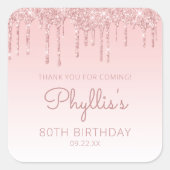 Sticker Carré Parties scintillant rose 80e anniversaire Merci de (Devant)