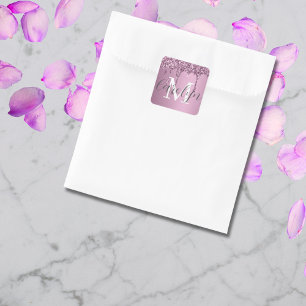 Sticker Carré Parties scintillant  Rose Blush Girl Rose Nom