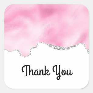 Sticker Carré Parties scintillant rose et argent Faux élégantMer