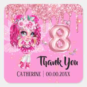 Sticker Carré Parties scintillant rose fée filles mignonnes merc