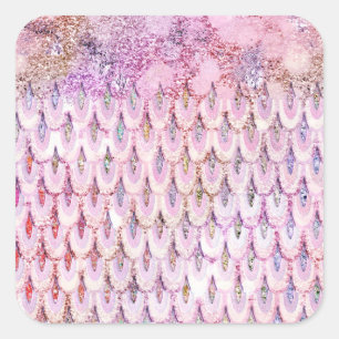 Sticker Carré Parties scintillant rose Iridescente Sirène Balanc