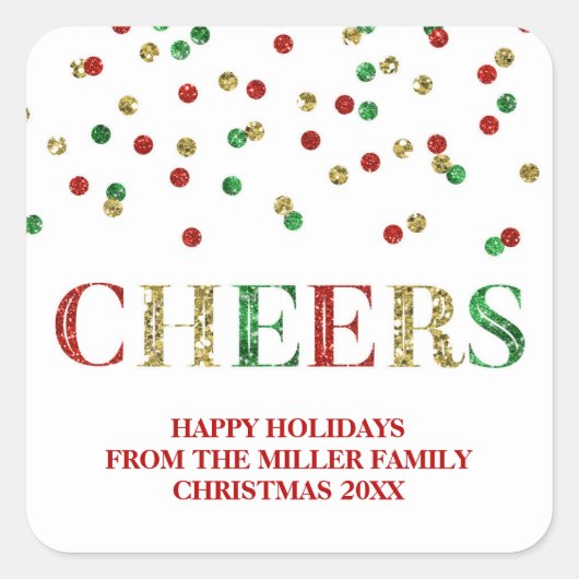 Sticker Carré Parties scintillant rouge or Confetti Cheval Noël  (Devant)