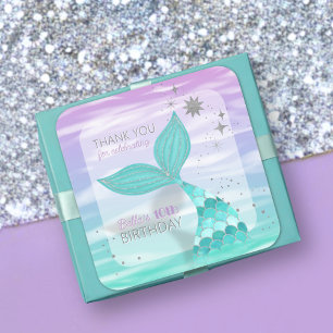 Sticker Carré Parties scintillant Turquoise Sirène Anniversaire 