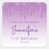 Sticker Carré Parties scintillant violette 21e anniversaire Merc (Devant)