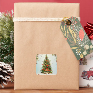 Sticker Carré Parties scintillant Winter Deer Forest Rose Floral