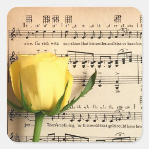 Sticker Carré Partition Rose jaune
