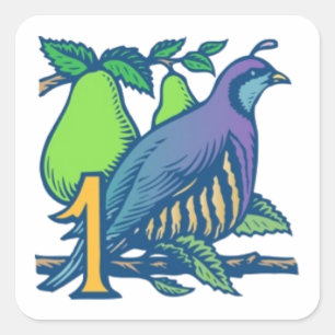Sticker Carré Partridge dans un arbre à poires