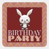 Sticker Carré Party Animal Bunny, Chevron Anniversaire (Devant)