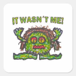 Sticker Carré Pas coupable gremlin drôle main dessinée illustrat