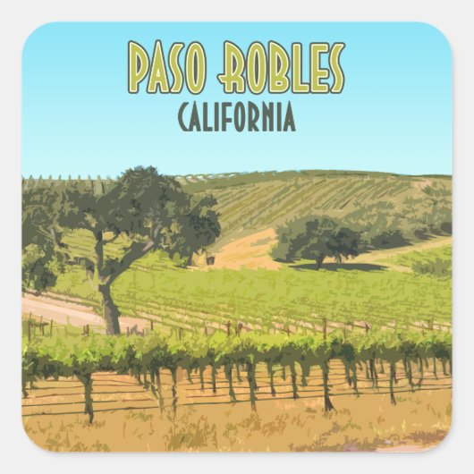 Sticker Carré Paso Robles California Vineyard Vintage (Devant)