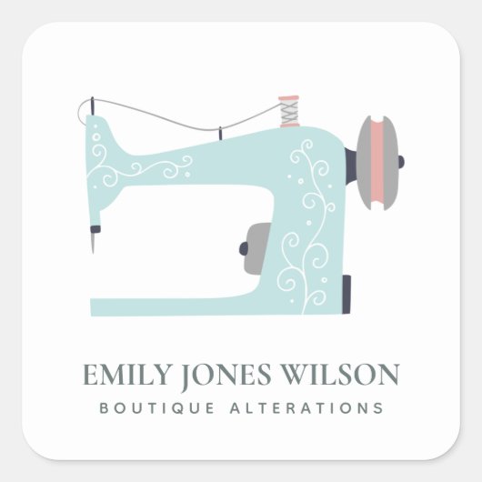 STICKER CARRÉ PASTEL AQUA BLEU PEACH ROSE SEWING MACHINE TAILEUR (Devant)