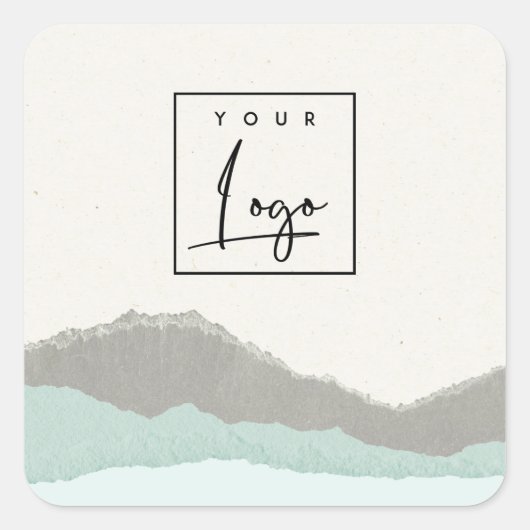 Sticker Carré Pastel Aqua Kraft Mountain Wave Torn Edge Logo (Devant)