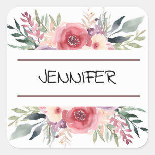 Sticker Carré Pastel Aquarelle Fleur Floral Nom de la bordure