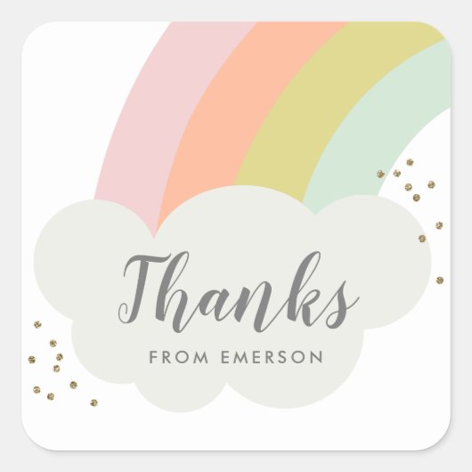 Sticker Carré Pastel arc-en-ciel enfants merci pour (Devant)