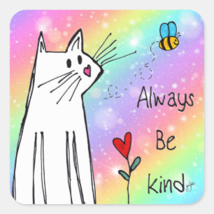 Sticker Carré Pastel Arc-en-ciel Soyez toujours des chats Sticke