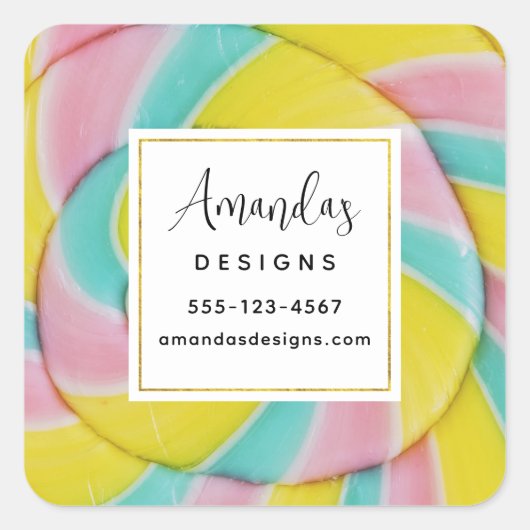 Sticker Carré Pastel Arc-en-ciel Spiral Candy Photo Entreprise (Devant)
