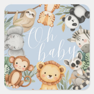 Sticker Carré Pastel baby shower tropical Jungle Safari Animaux