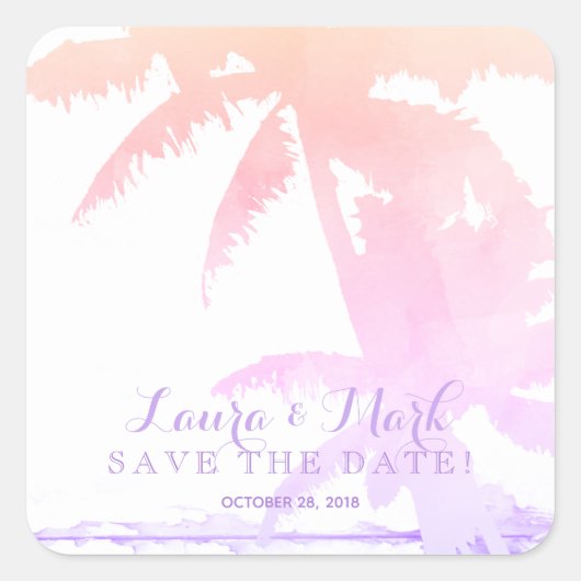 Sticker Carré Pastel Beach Wedding Palm Tree Leaves (Devant)