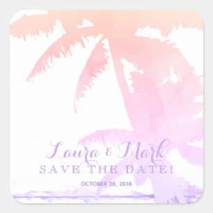 Sticker Carré Pastel Beach Wedding Palm Tree Leaves