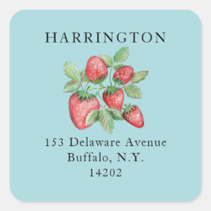 Sticker Carré Pastel Blue Hand-Drawn Strawberry Adresse de retou