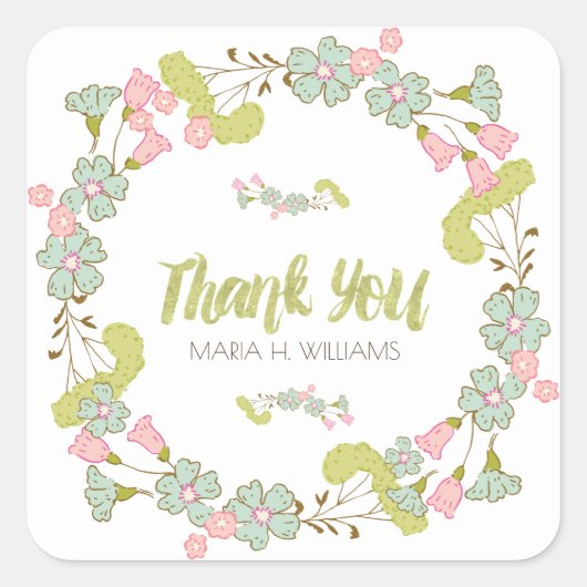 Sticker Carré Pastel Colours Floral Merci Modèle (Devant)