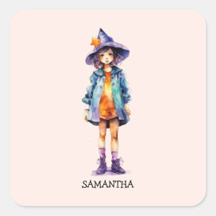 Sticker Carré Pastel Cute Witch Girl Halloween esthétique