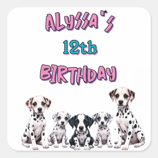 Sticker Carré Pastel Dalmatian Dogs Birthday Party (Devant)