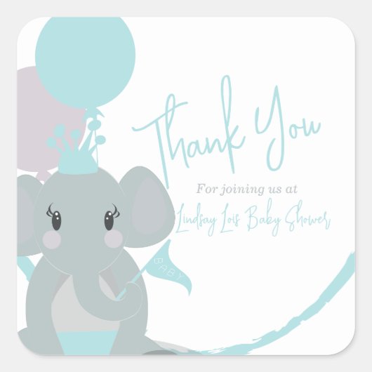Sticker Carré Pastel Elephant Baby Girl Script Baby shower (Devant)