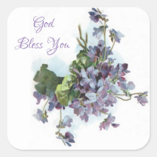 Sticker Carré Pastel floral de fleurs violettes pourpres de