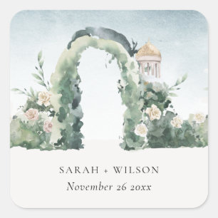 Sticker Carré Pastel Floral Green Garden Arch Mariage botanique