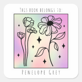 Sticker Carré Pastel Floral Hologramme Carré Plaque de livre