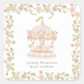 Sticker Carré Pastel Pink Carousel Floral Baby Shower  (Devant)