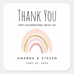 Sticker Carré Pastel Pink & Faux Parties scintillant Boho Rainbo