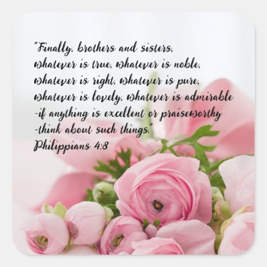 Sticker Carré Pastel Pink Flowers Bible Verse (Devant)