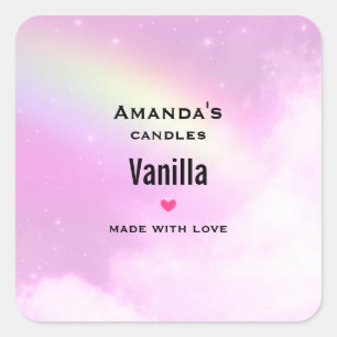 Sticker Carré Pastel Pink Sky avec une bougie arc-en-ciel